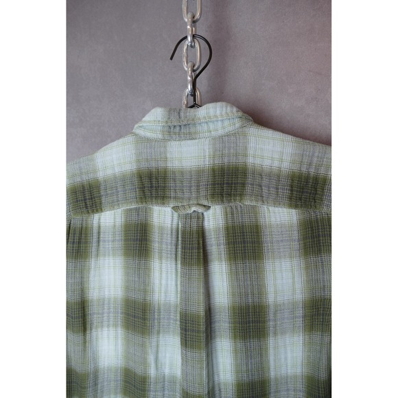 OUTERKNOWN Blanket Shirt Mens Plaid Long Sleeve Button Up Green Blue Size L - Picture 3 of 12
